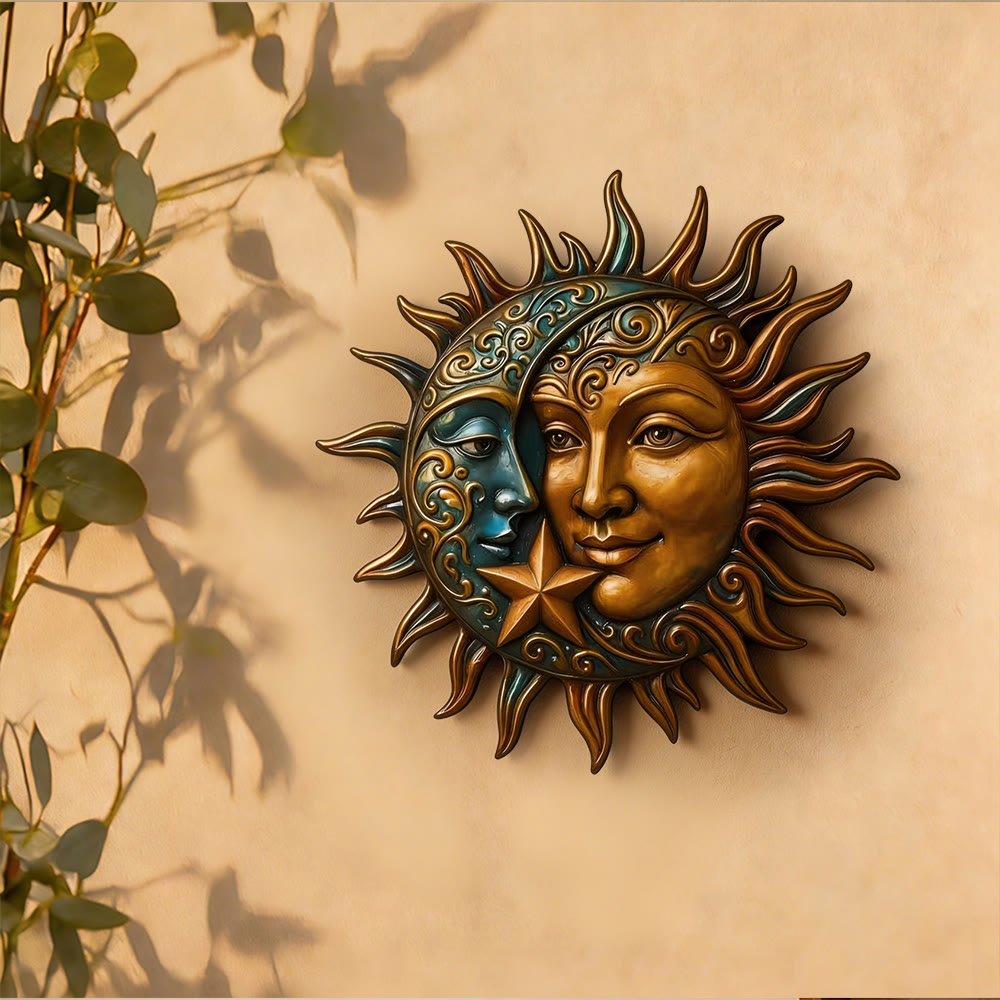 Olivenorma Sun Moon Face Celestial Metal Wall Decor - image 1