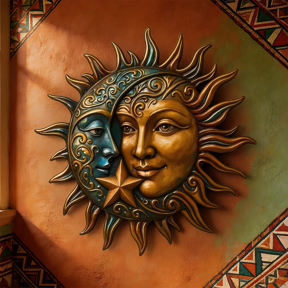 Olivenorma Sun Moon Face Celestial Metal Wall Decor - image 5