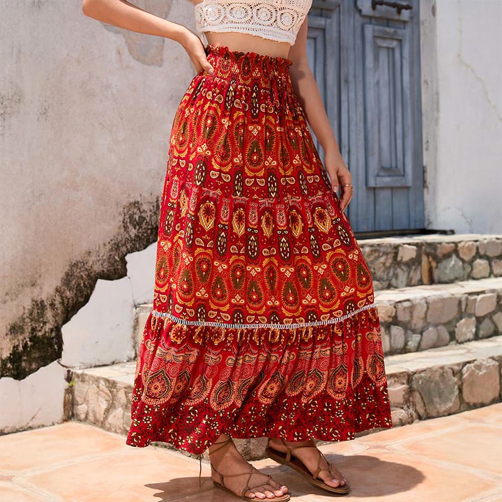 Olivenorma Bohemian Paisley Print High Waist Tiered Maxi Women's Dress - image 15
