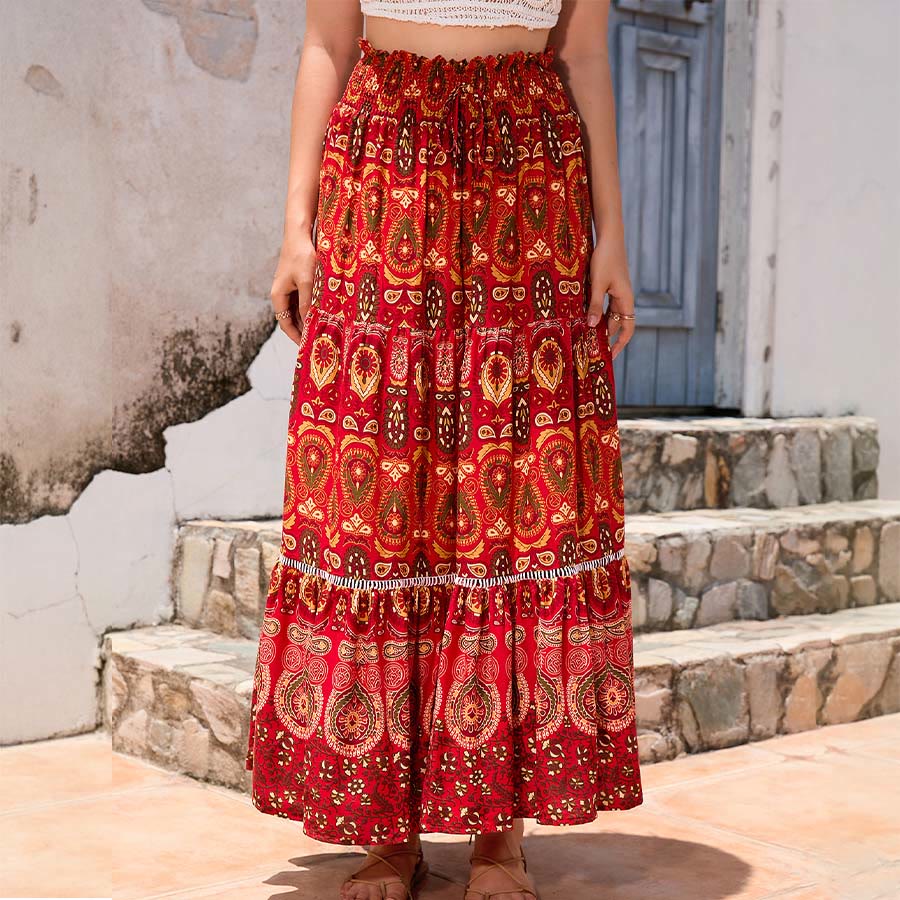 Olivenorma Bohemian Paisley Print High Waist Tiered Maxi Women's Dress - image 16