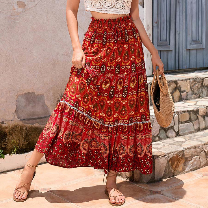 Olivenorma Bohemian Paisley Print High Waist Tiered Maxi Women's Dress - Red - XL - image 13