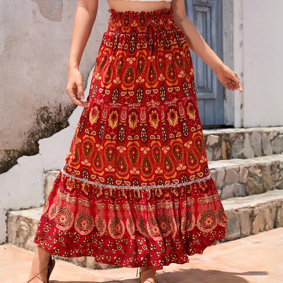 Olivenorma Bohemian Paisley Print High Waist Tiered Maxi Women's Dress - image 20