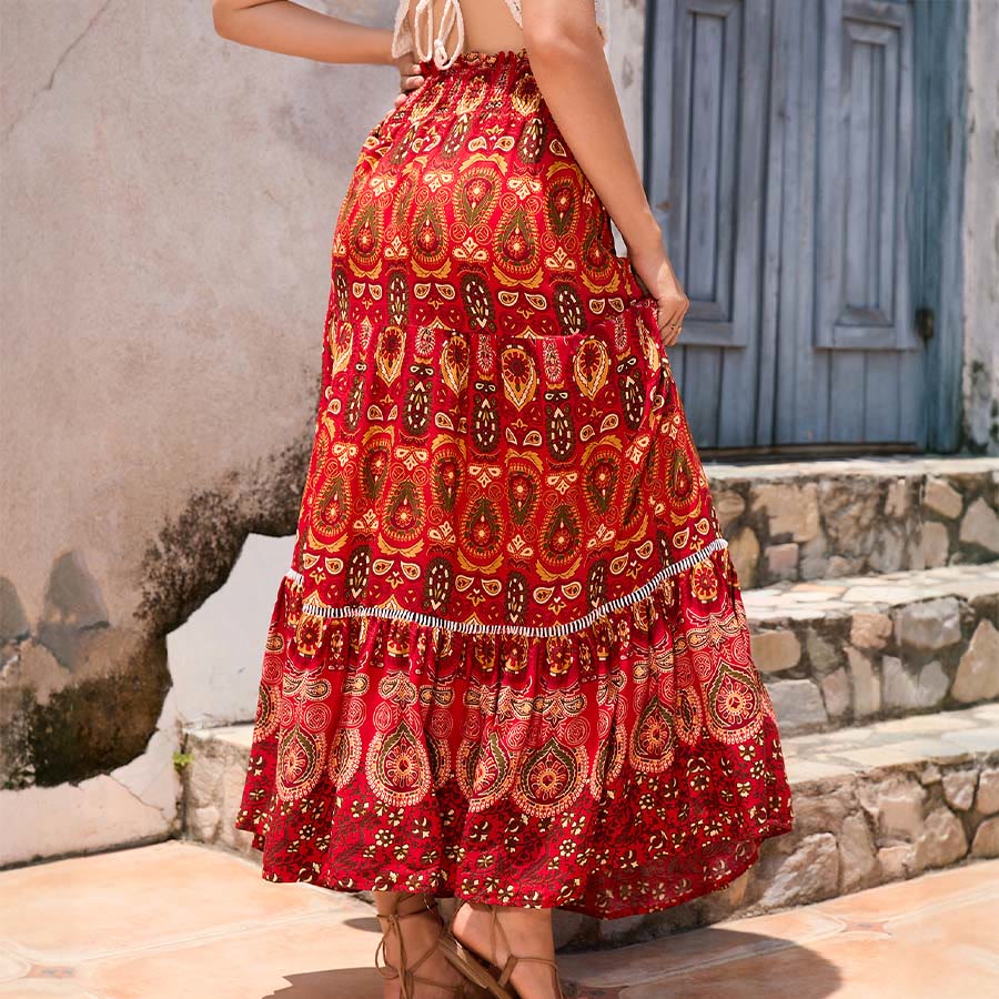 Olivenorma Bohemian Paisley Print High Waist Tiered Maxi Women's Dress - image 14