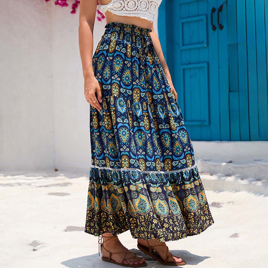 Olivenorma Bohemian Paisley Print High Waist Tiered Maxi Women's Dress - image 9