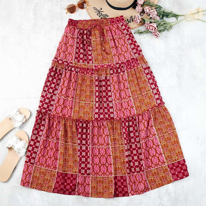 Olivenorma Bohemian Patchwork Print High Waist Tiered Maxi Women's Dress - image 2