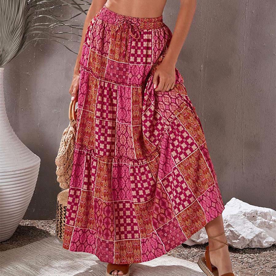 Olivenorma Bohemian Patchwork Print High Waist Tiered Maxi Women's Dress - image 1
