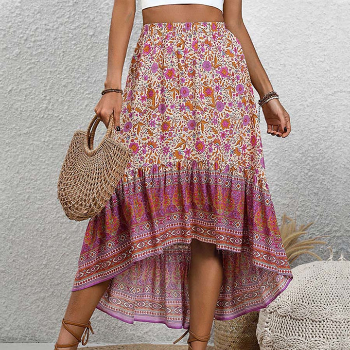 Olivenorma Bohemian Floral Print High Waist Tiered High Low Maxi Women's Dress - Magenta - XL - image 0