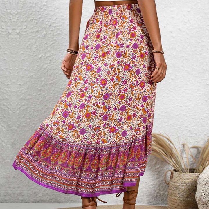 Olivenorma Bohemian Floral Print High Waist Tiered High Low Maxi Women's Dress - image 1
