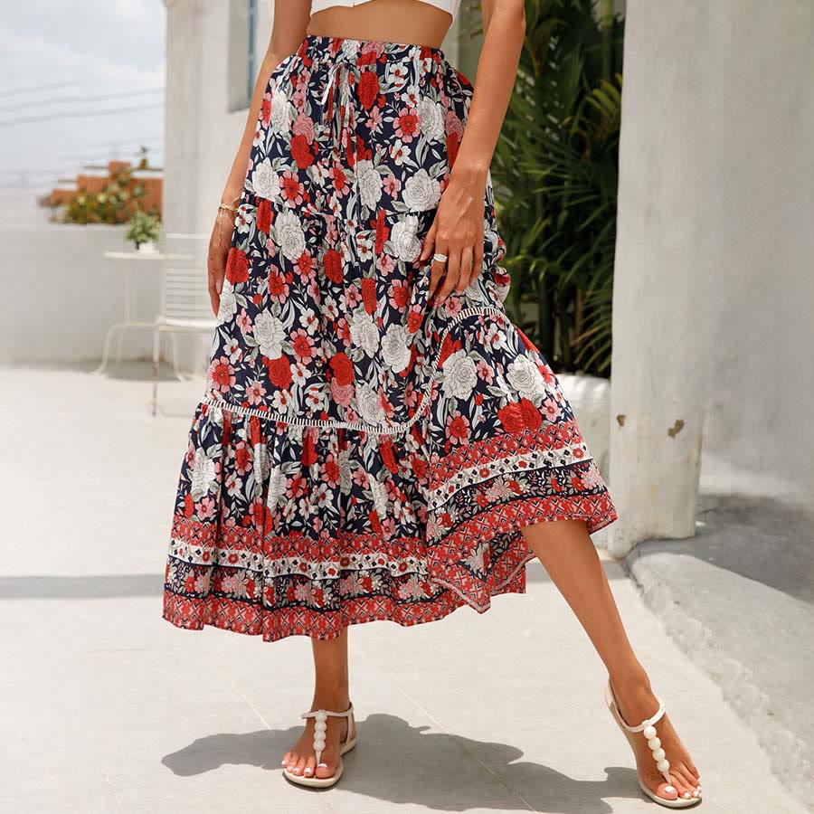 Olivenorma Bohemian Floral Print High Waist Tiered Maxi Women's Dress - image 9