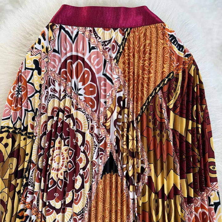 Olivenorma Bohemian Patchwork Print High Waist Pleated Maxi Women's Dress - image 9