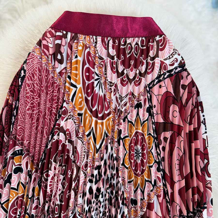 Olivenorma Bohemian Patchwork Print High Waist Pleated Maxi Women's Dress - image 4