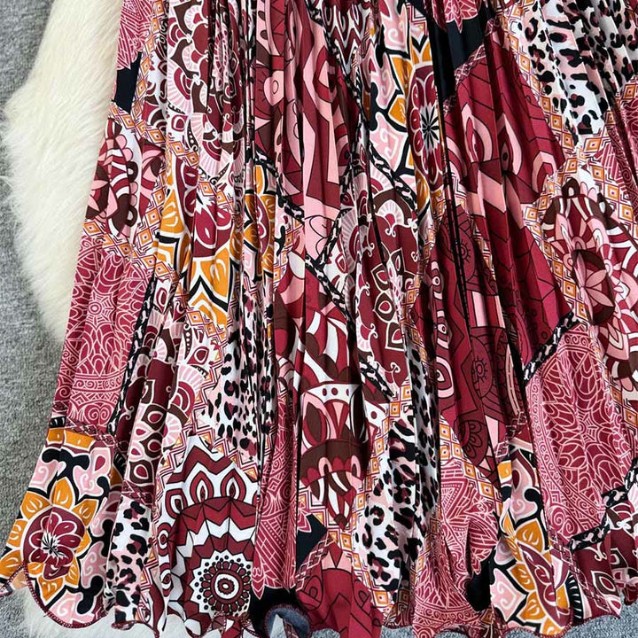 Olivenorma Bohemian Patchwork Print High Waist Pleated Maxi Women's Dress - image 5