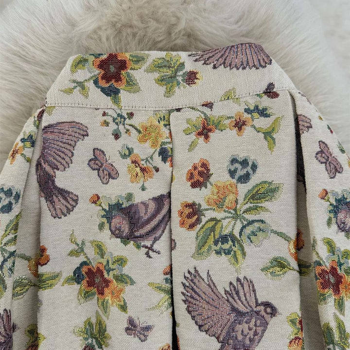 Olivenorma Bohemian Bird Floral Print High Waist Pleated Maxi Women's Dress - image 5