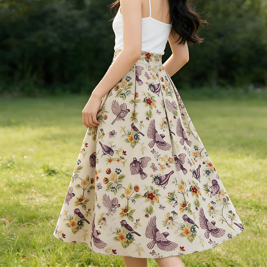 Olivenorma Bohemian Bird Floral Print High Waist Pleated Maxi Women's Dress - image 2