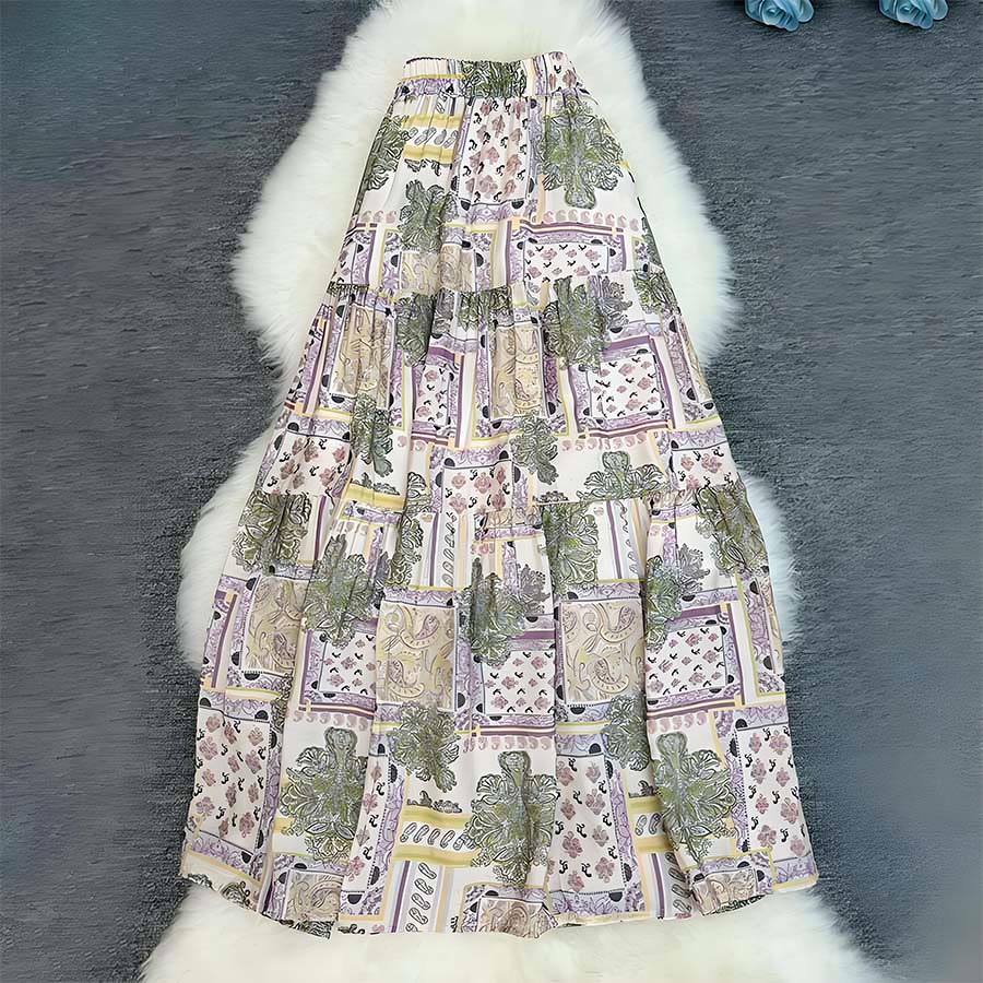 Olivenorma Boho Patchwork High Waist Maxi Women's Dress - Blue - image 15