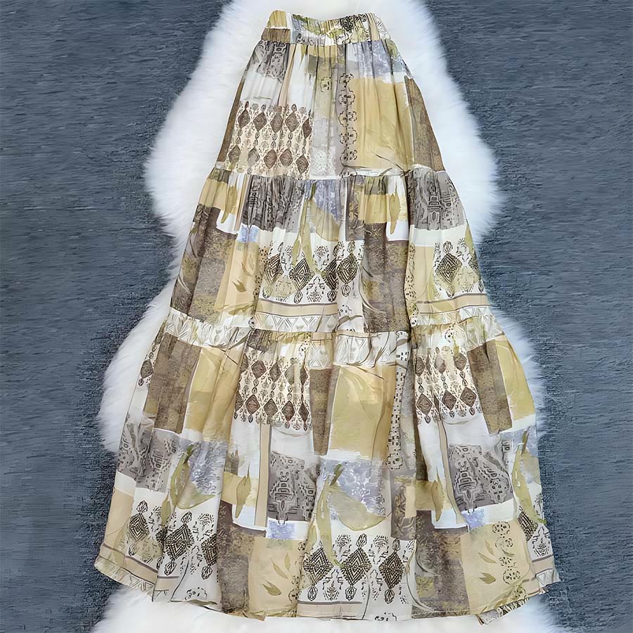 Olivenorma Boho Patchwork High Waist Maxi Women's Dress - Khaki - image 7