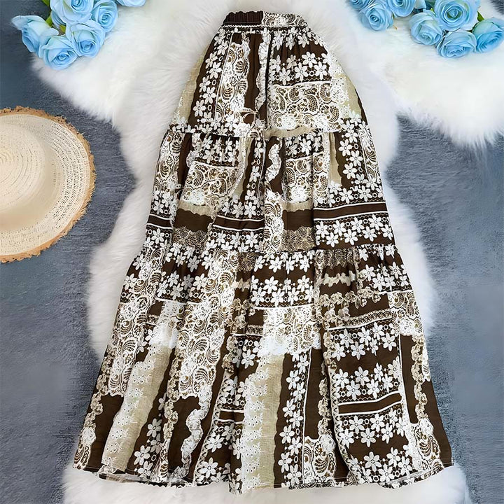Olivenorma Boho Patchwork High Waist Maxi Women's Dress - Coffee - image 30