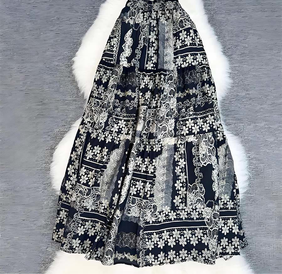 Olivenorma Boho Patchwork High Waist Maxi Women's Dress - Black - image 23