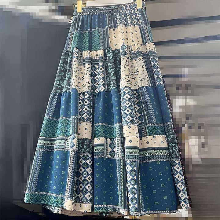 Olivenorma Bohemian Paisley Patchwork Print High Waist Tiered Maxi Women's Dress - image 4