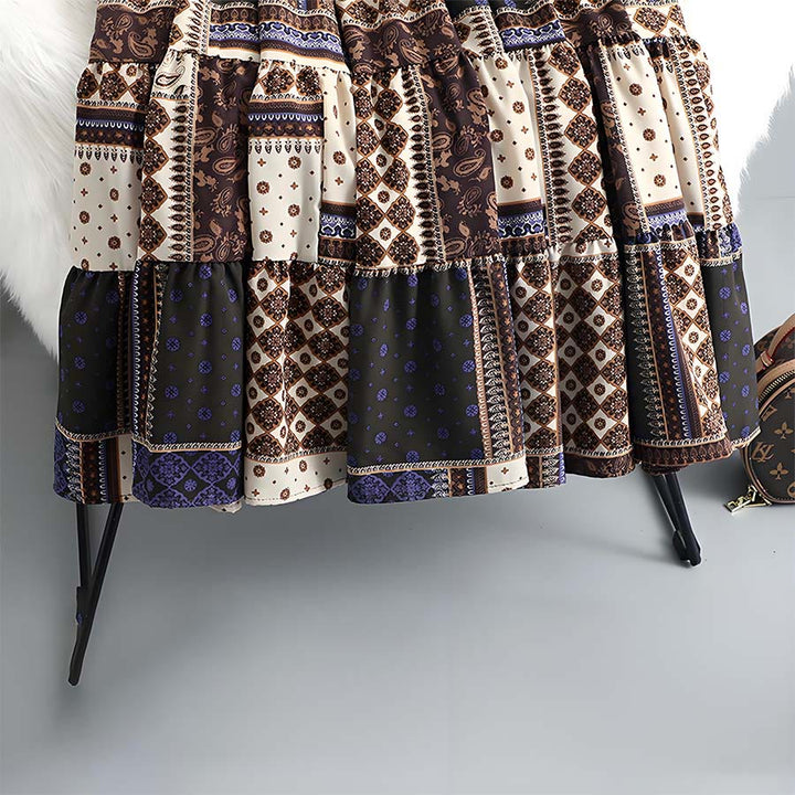 Olivenorma Bohemian Paisley Patchwork Print High Waist Tiered Maxi Women's Dress - image 9