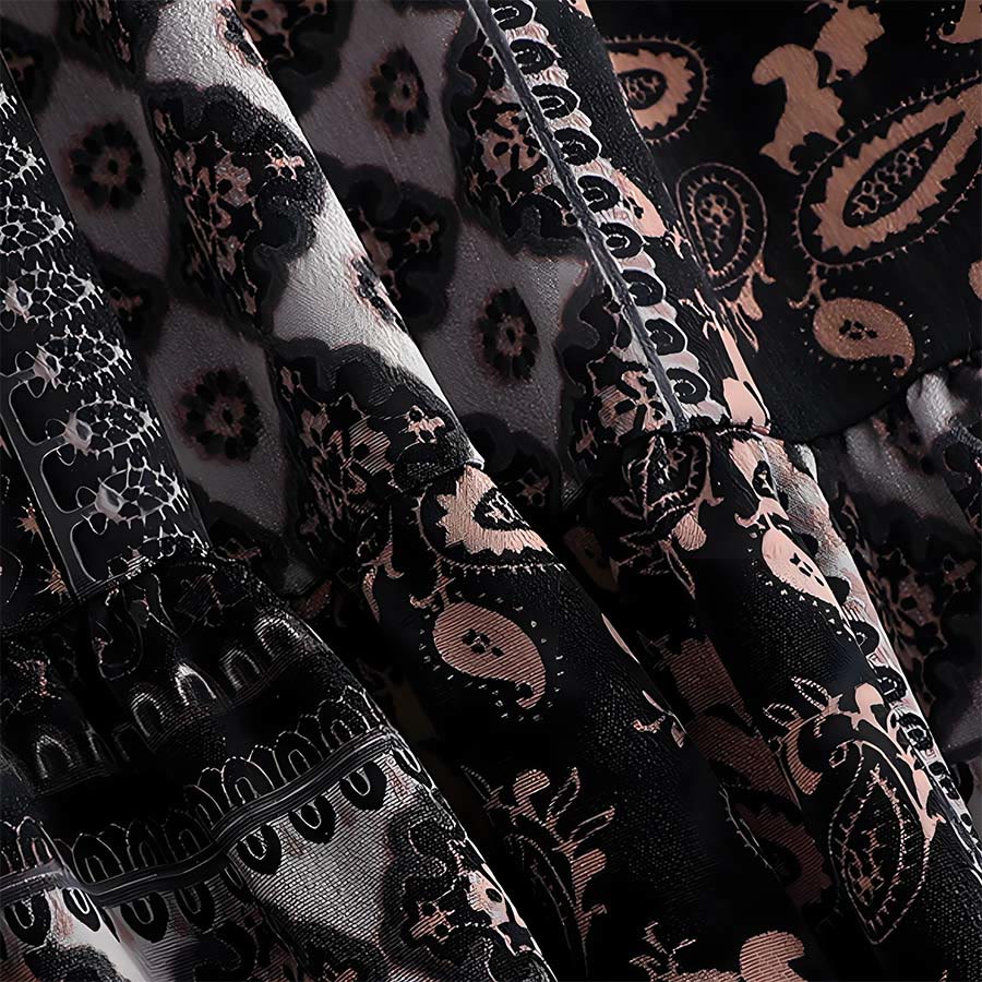 Olivenorma Bohemian Paisley Patchwork Print High Waist Tiered Maxi Women's Dress - image 13