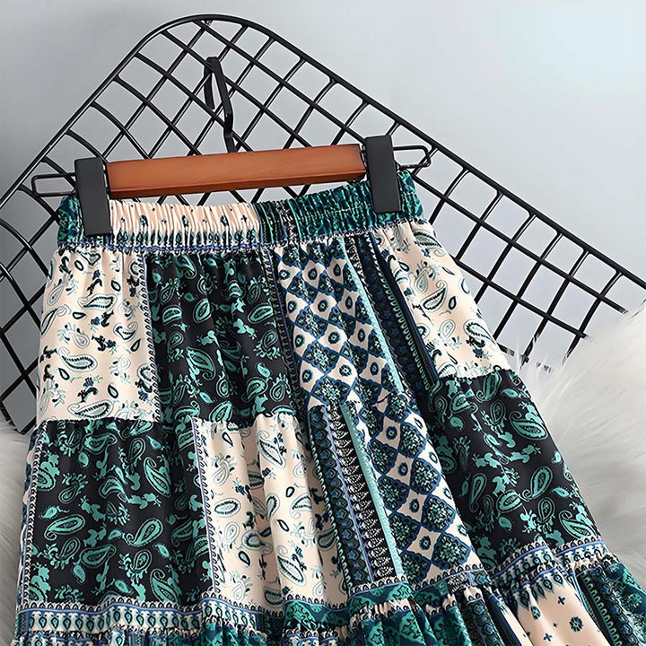 Olivenorma Bohemian Paisley Patchwork Print High Waist Tiered Maxi Women's Dress - image 7
