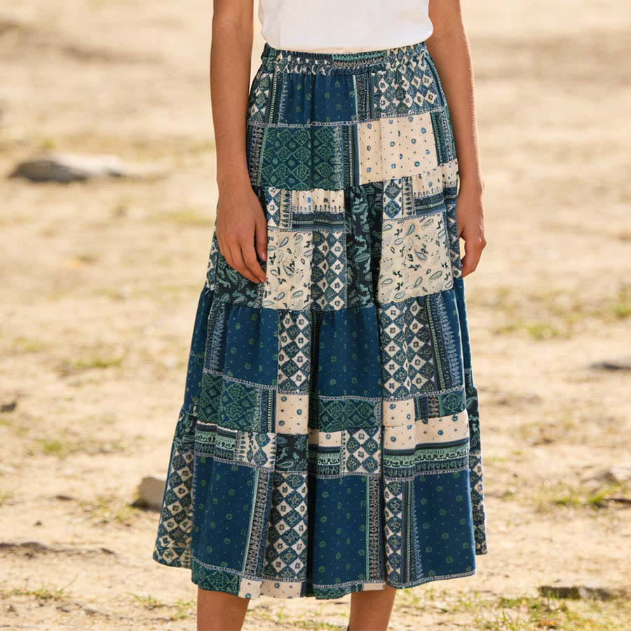 Olivenorma Bohemian Paisley Patchwork Print High Waist Tiered Maxi Women's Dress - Green - image 0