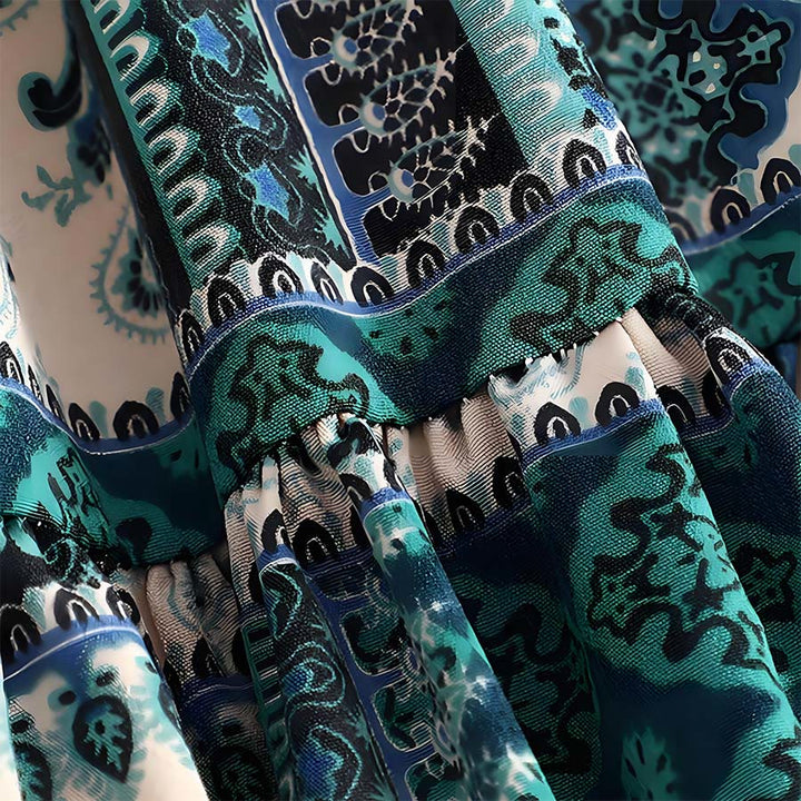 Olivenorma Bohemian Paisley Patchwork Print High Waist Tiered Maxi Women's Dress - image 6