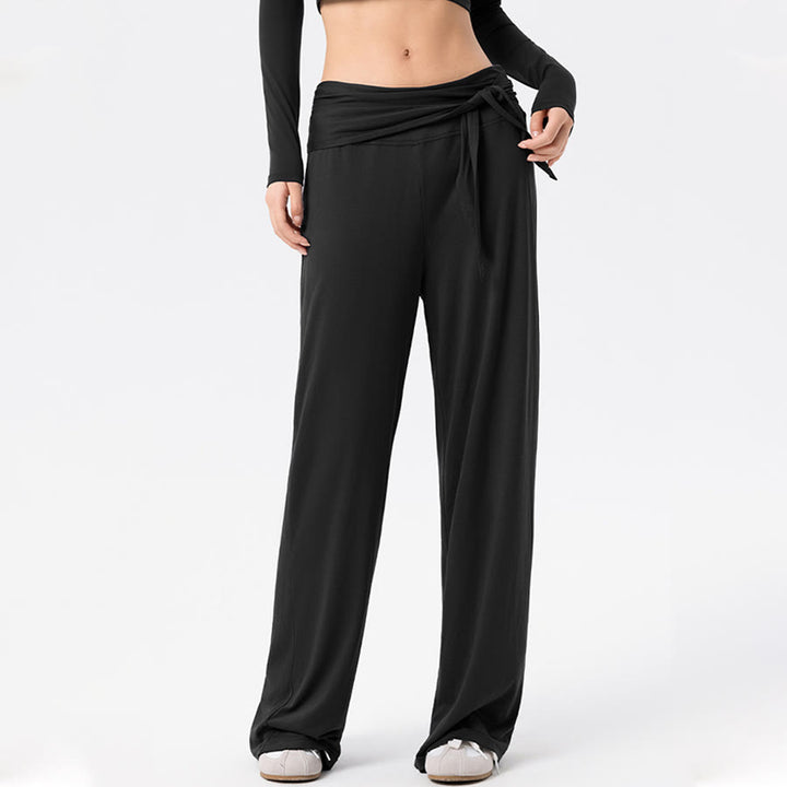 Olivenorma Wide Leg High Waist Tie Waist Long Women's Yoga Pants - Black - XL - image 11