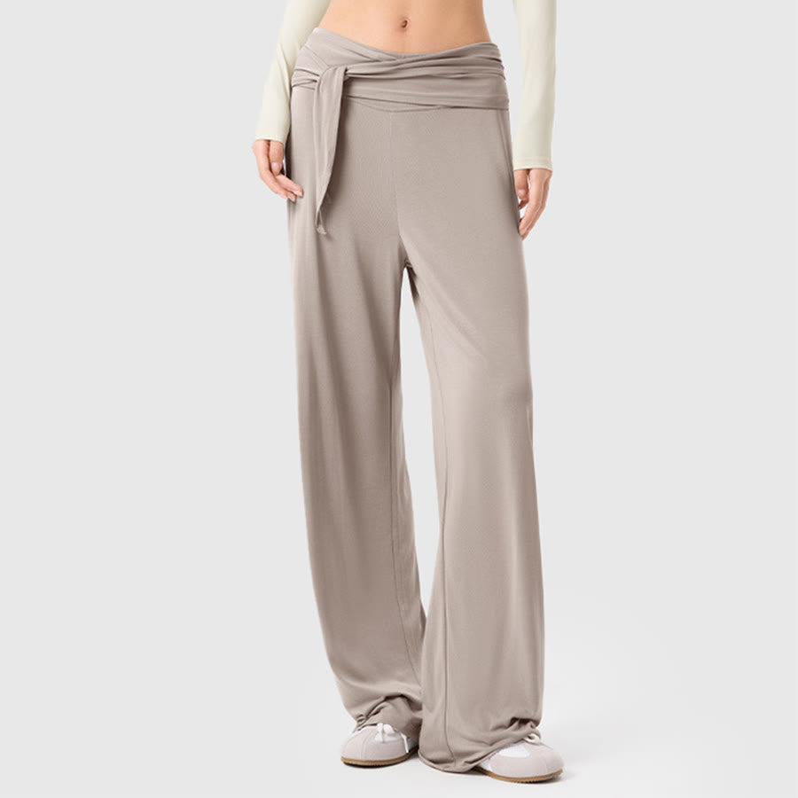 Olivenorma Wide Leg High Waist Tie Waist Long Women's Yoga Pants - Light Gray - XL - image 8