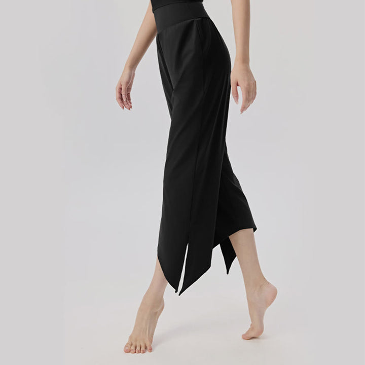 Olivenorma Wide Leg High Waist Asymmetrical Cropped Women's Yoga Pants - Black - XL - image 14