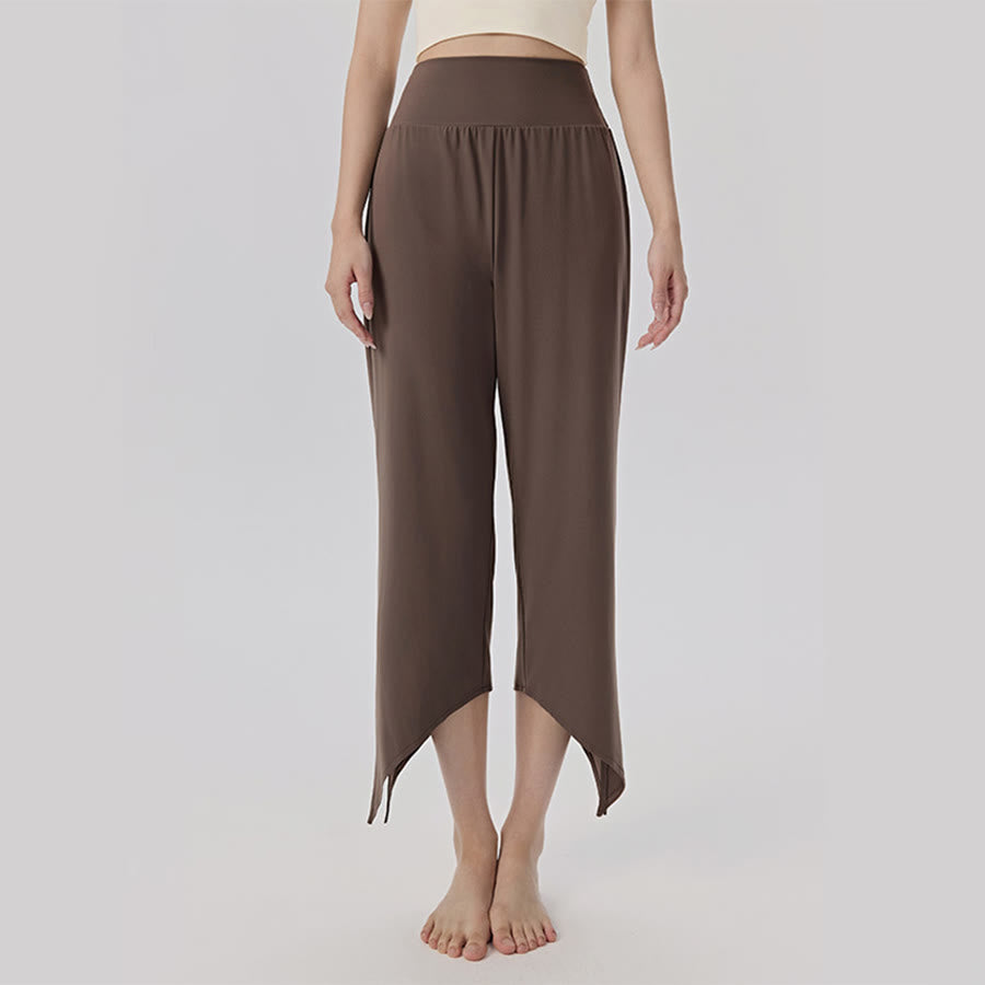 Olivenorma Wide Leg High Waist Asymmetrical Cropped Women's Yoga Pants - Khaki Brown - XL - image 11