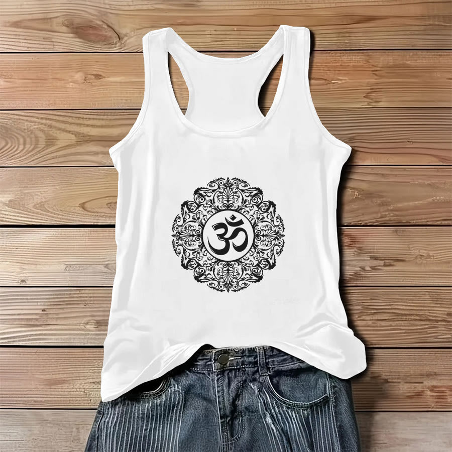 Olivenorma Om Mandala Graphic Print Slogan Women's Tank - White - 3XL - image 3