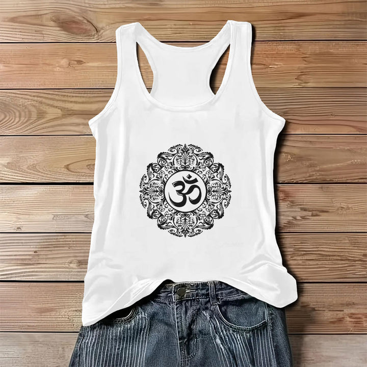 Olivenorma Om Mandala Graphic Print Slogan Women's Tank - White - 3XL - image 3