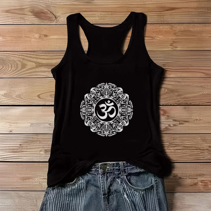 Olivenorma Om Mandala Graphic Print Slogan Women's Tank - Black - 3XL - image 6