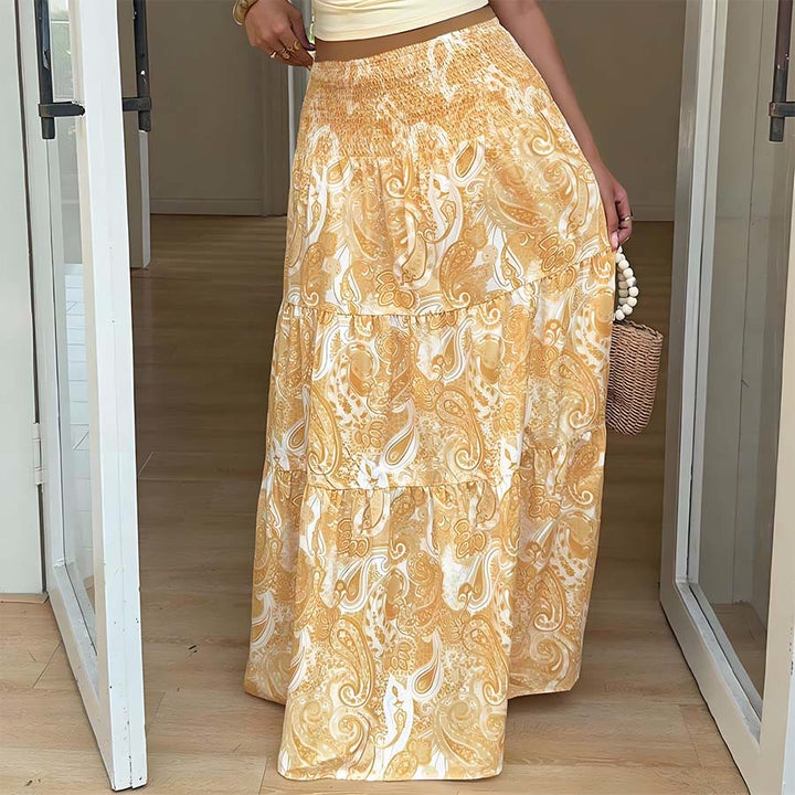 Olivenorma Bohemian Paisley Print High Waist Smocked Tiered Maxi Women's Dress - image 18