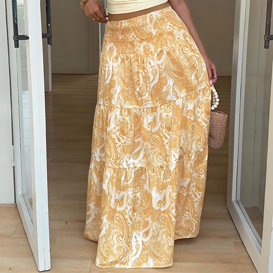 Olivenorma Bohemian Paisley Print High Waist Smocked Tiered Maxi Women's Dress - image 18