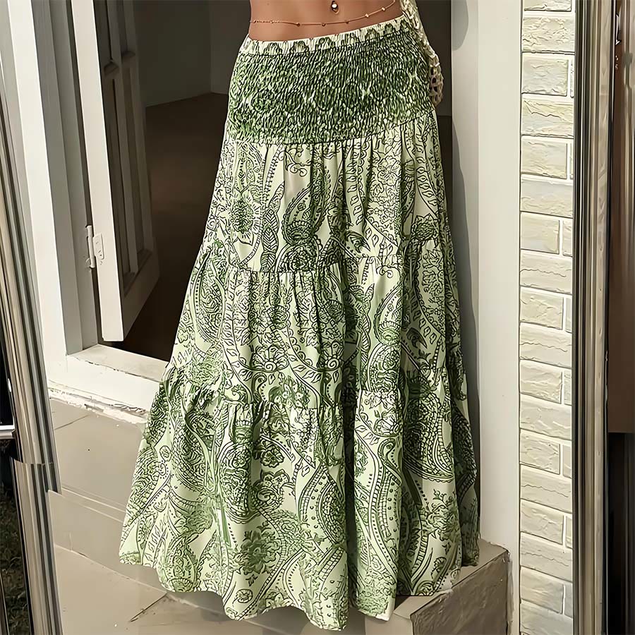 Olivenorma Bohemian Paisley Print High Waist Smocked Tiered Maxi Women's Dress - image 12