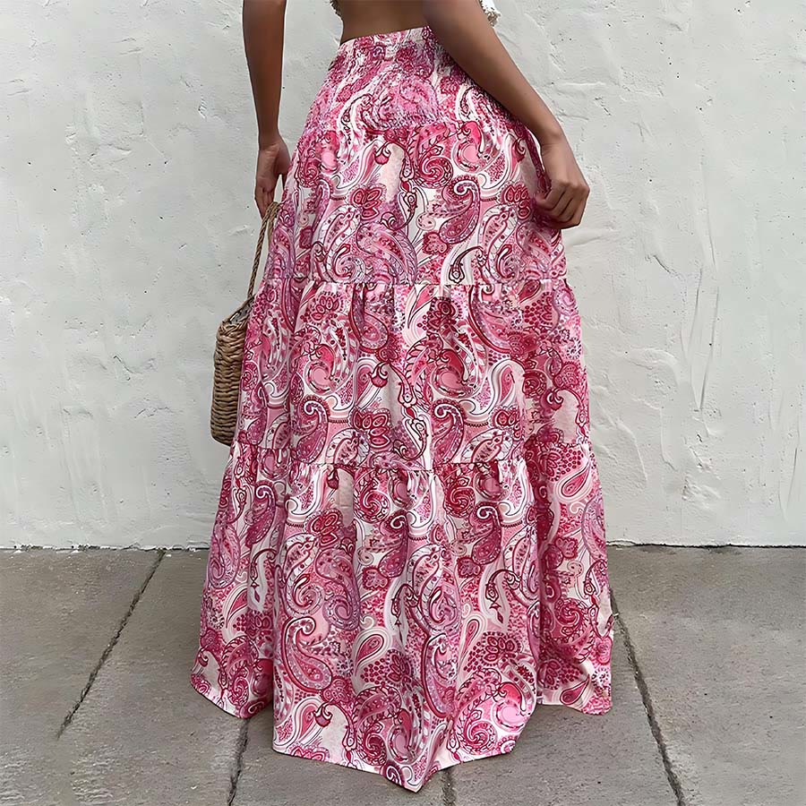 Olivenorma Bohemian Paisley Print High Waist Smocked Tiered Maxi Women's Dress - image 23