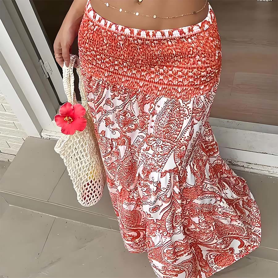 Olivenorma Bohemian Paisley Print High Waist Smocked Tiered Maxi Women's Dress - image 15