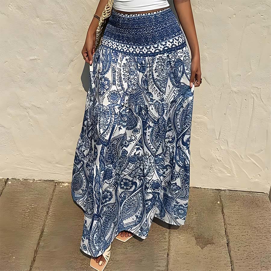 Olivenorma Bohemian Paisley Print High Waist Smocked Tiered Maxi Women's Dress - image 3
