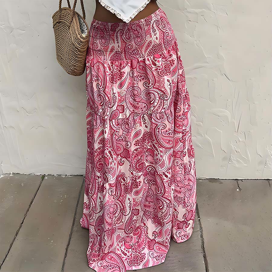 Olivenorma Bohemian Paisley Print High Waist Smocked Tiered Maxi Women's Dress - image 21