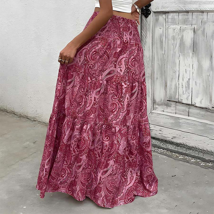 Olivenorma Bohemian Paisley Print High Waist Smocked Tiered Maxi Women's Dress - image 28