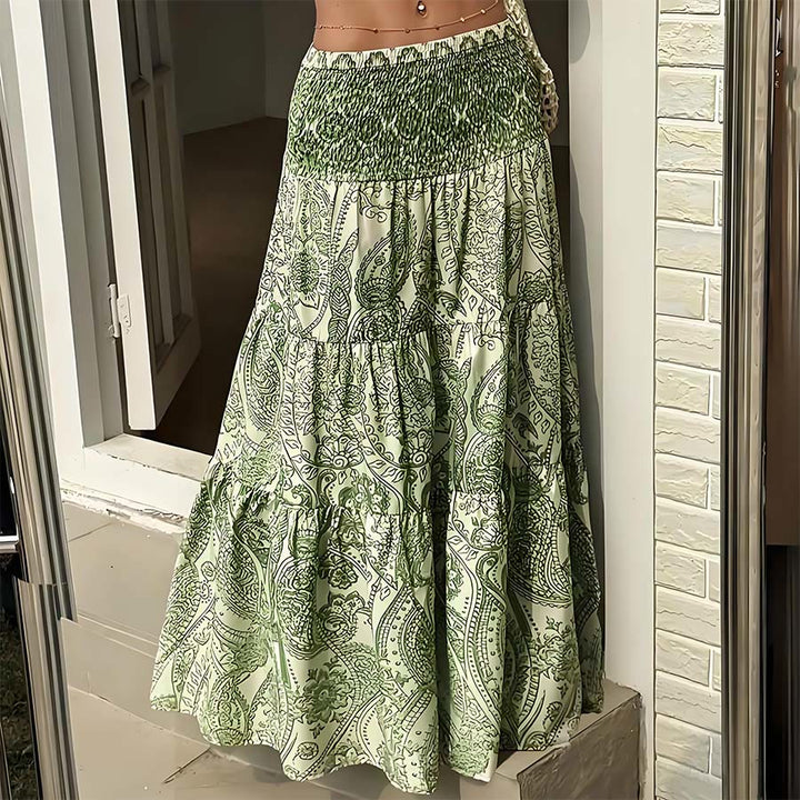 Olivenorma Bohemian Paisley Print High Waist Smocked Tiered Maxi Women's Dress - image 12