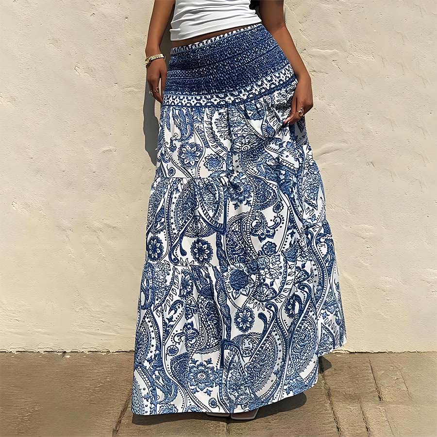 Olivenorma Bohemian Paisley Print High Waist Smocked Tiered Maxi Women's Dress - image 4