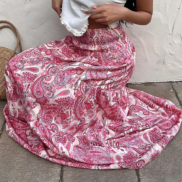 Olivenorma Bohemian Paisley Print High Waist Smocked Tiered Maxi Women's Dress - image 25