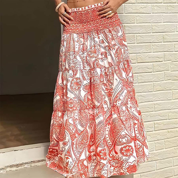 Olivenorma Bohemian Paisley Print High Waist Smocked Tiered Maxi Women's Dress - image 16