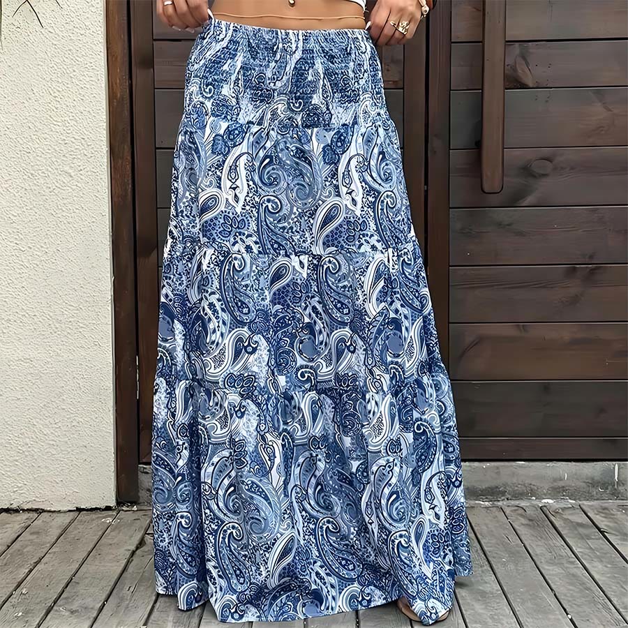 Olivenorma Bohemian Paisley Print High Waist Smocked Tiered Maxi Women's Dress - image 10