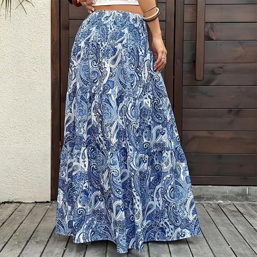 Olivenorma Bohemian Paisley Print High Waist Smocked Tiered Maxi Women's Dress - image 9