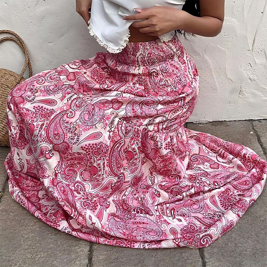 Olivenorma Bohemian Paisley Print High Waist Smocked Tiered Maxi Women's Dress - image 25